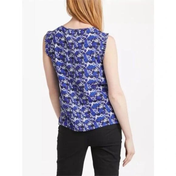 Boden Clara Sleeveless Floral Print Top in Blue and White Size 6 - Picture 5 of 16
